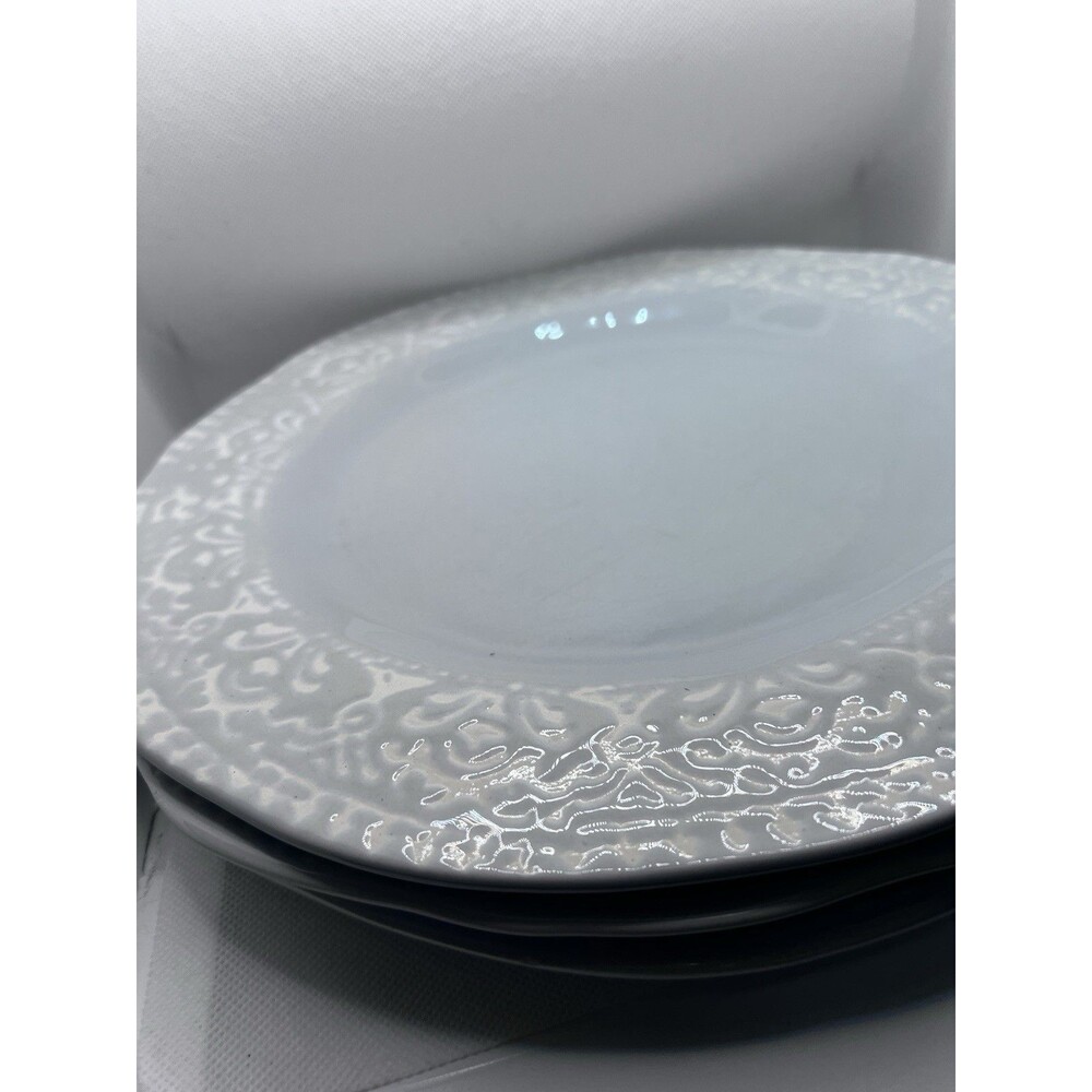 bizzirri  Set of 3 Dinner Plates 12" Made in Italy Light Blue  white charger